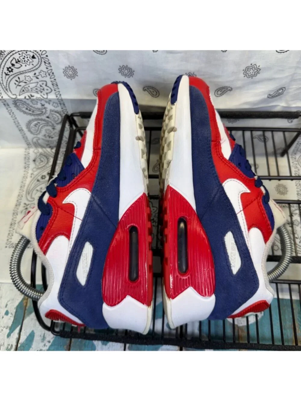 Nike Air Max 90 USA Youth 2.5Y Red/White/Blue DA9022-100 Athletic Sneakers